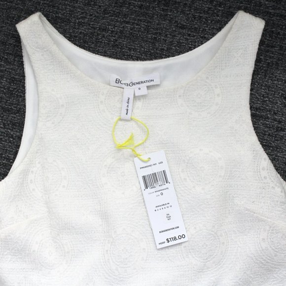 BCBGeneration Jacquard & Chiffon Fit & Flare Dress Size 0 Ivory flowy hi-lo - Picture 6 of 13